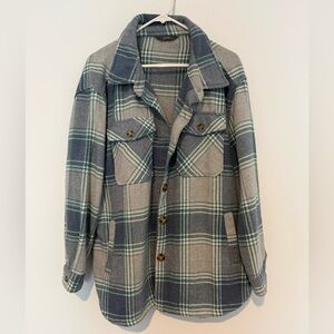 Blue and Gray Plaid Shacket with Oversized Fit